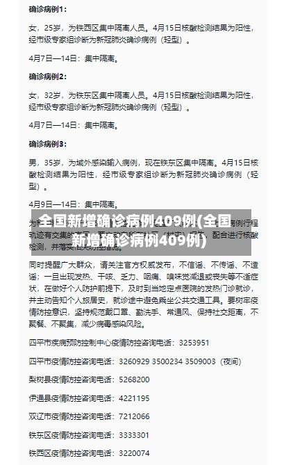 全国新增确诊病例409例(全国新增确诊病例409例)-第1张图片