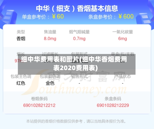细中华费用表和图片(细中华香烟费用表2020费用表)-第1张图片