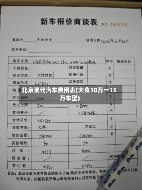 北京现代汽车费用表(大众10万一15万车型)-第1张图片